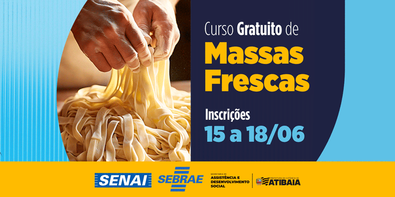 Curso de Massas Frescas abre inscrições em Atibaia com foco em geração de renda Curso de Massas Frescas abre inscrições em Atibaia com foco em geração de renda