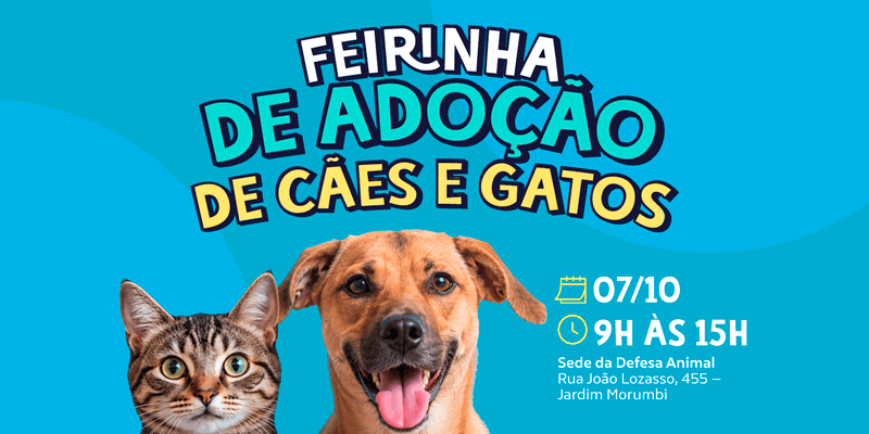 Defesa Animal promove 20ª Feirinha de Adoção 2026 no próximo dia 7 Defesa Animal promove 20ª Feirinha de Adoção 2026 no próximo dia 7
