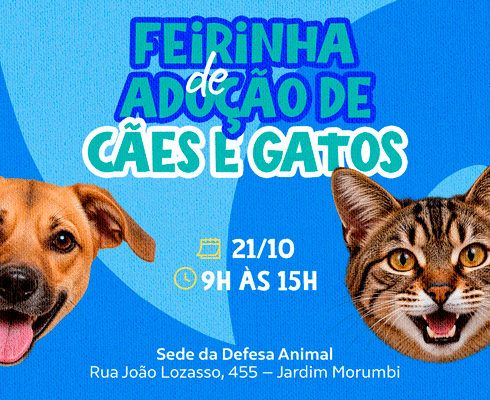 Defesa Animal promove 21ª Feirinha de Adoção 2026 no próximo dia 21