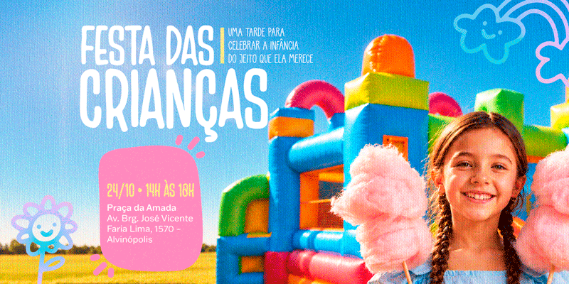 Praça da Amada recebe festa do Dia das Crianças no dia 24 de outubro